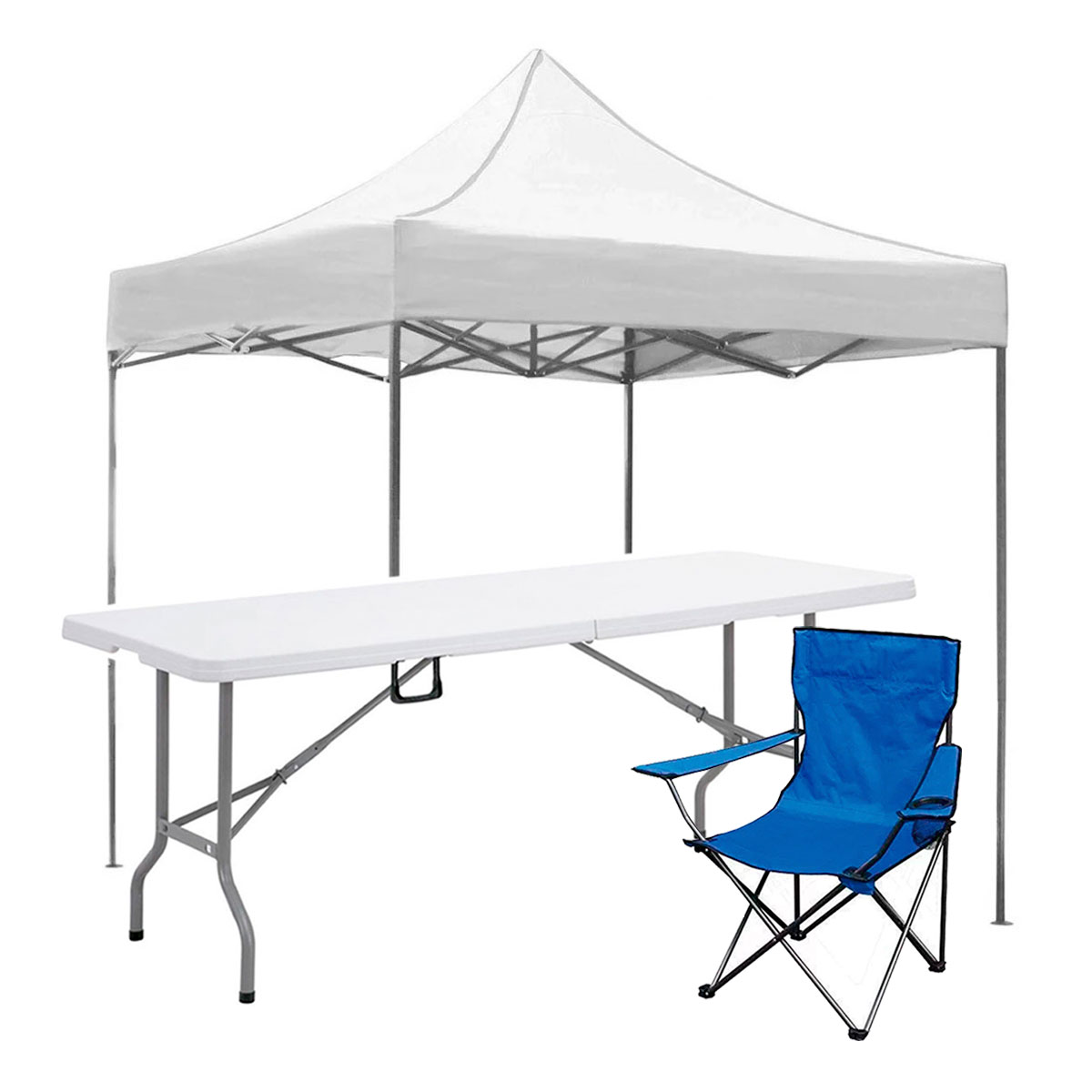 Creditienda - Combo: Toldo Plegable 3x3, Blanco DASEL® + Mesa de 180cm